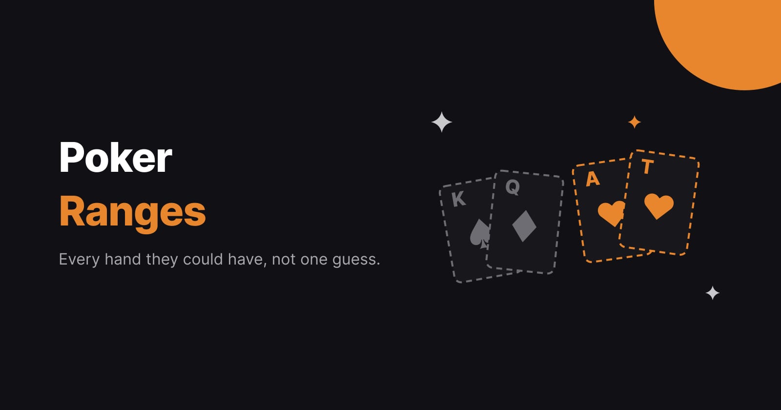 Poker ranges: article title beside a grey king and queen and an orange suited ace-ten in dashed outline.